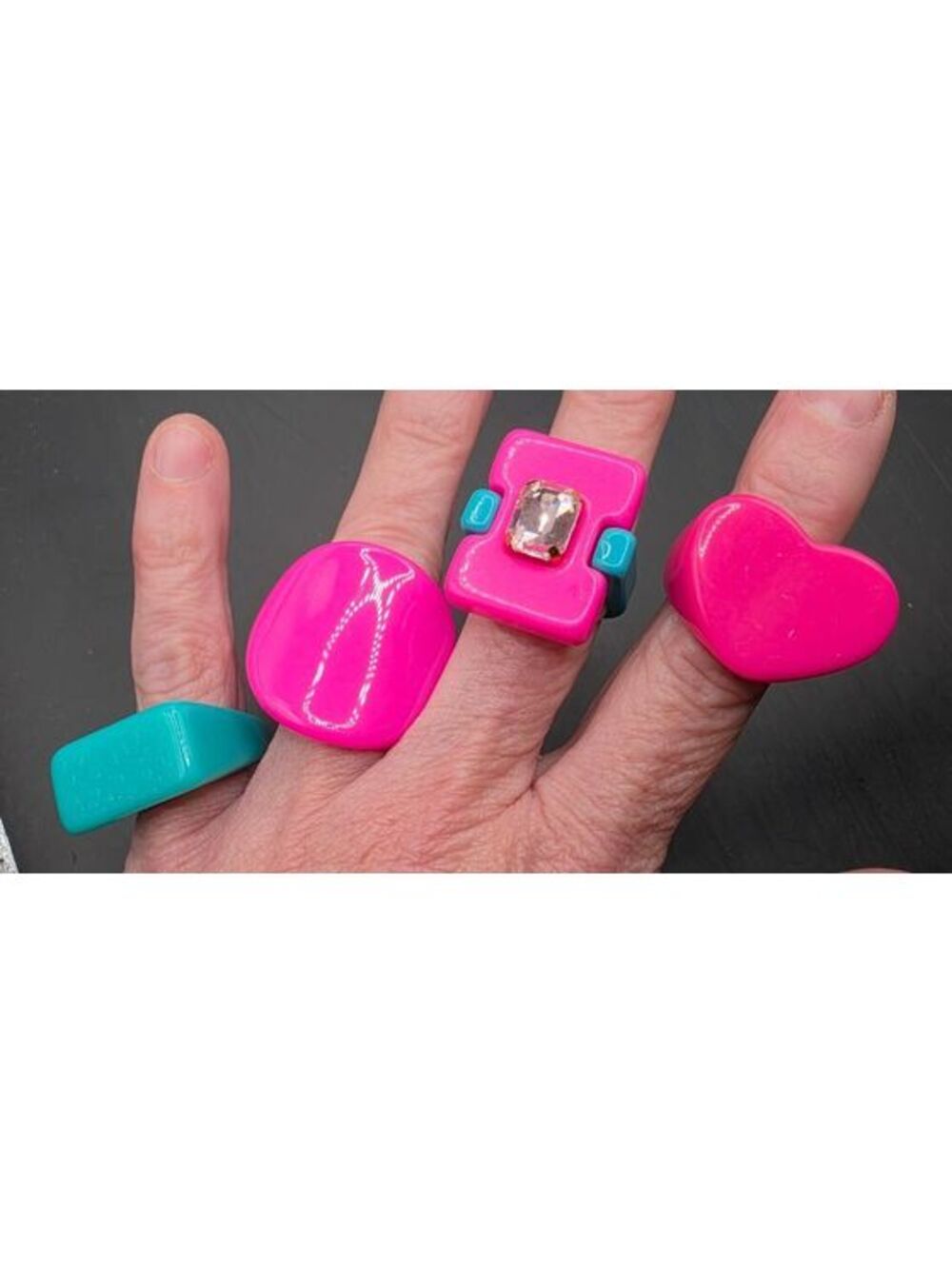 Set of 4 Colorful Chunky Resin Rings Size Adjustable